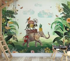 behang olifant in de jungle wallpaper elephant for the kidsroom kinderen behang olifant behang tropisch behang