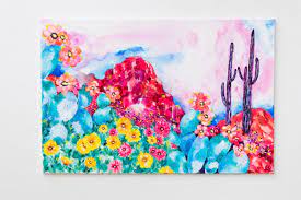 Check out our red cactus painting selection for the very best in unique or custom, handmade pieces from our shops. Red Rock Mountain With Blue Prickly Pear Cacti And Bright Yellow And Pink Flowers Pink Puddle Studio