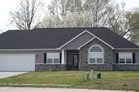 Black And Grey Brick Houses Gray Stone White Trim Black Shutters Google Search Ranch House Exterior Grey Brick Houses Ranch Exterior