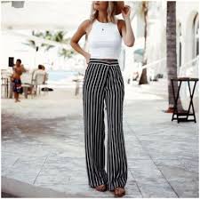 Black And Yellow Striped Palazzo Pants Striped Palazzo Pants Rocking Street Style Summer Outfits Just Trendy Girls Crop Top Outfits Summer Crop Top Outfits Fashion