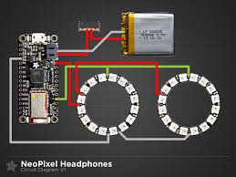 Refer below diagram for self service Circuit Diagram Bluetooth Controlled Neopixel Headphones Adafruit Learning System