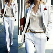 White Women Ladies Office Business Tuxedos Formal Work Wear