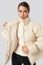 Elastic Detail Puffer Jacket Beige Na Kd Com Puffer Jacket Outfit Puffer Jackets Jackets