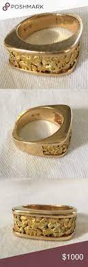 Vintage 70s Men S 14k 24k Gold Nugget Ring Vintage Men S Ring From The 70s Features A 14k Gold Band With A 24k Ala Gold Nugget Ring Gold Nugget 14k Gold