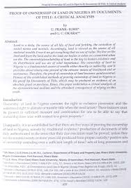 Pdf Proof Of Ownership Of Land In Nigeria By Documents Of Title A Critical Analysis