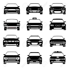 Black And White Police Car Outline Cars In Front View Black Vector Icons Automobile Black And Car Taxi Transport Police Car Vehicle Illustration Illustration Car Icons Car Front Police Cars