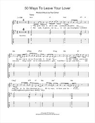 Paul Simon Fifty Ways To Leave Your Lover Sheet Music Notes Chords Download Printable Guitar Tab Sku 18859