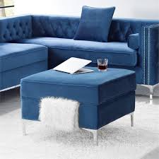 Square tufted ottoman coffee table: Posh Living Levi Tufted Velvet Storage Ottoman With Chrome Legs In Navy Blue So01 02ny Cx