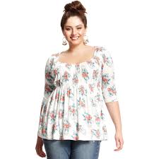 Plus Size Three Quarter Sleeve Floral Print Babydoll Top