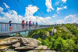 At an altitude of 5964 ft, calloway is the highest peak in the park, on the mountain, and in the blue ridge range, and rises nearly a mile above the piedmont region below. Grandfather Mountain State Park Banner Elk North Carolina Swing Royal Stock Photo