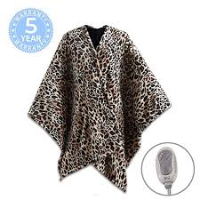 Venustas oversized sherpa wearable blanket hoodie. Amazon Com Mp2 Electric Heated Poncho Shawl Wrap Sherpa Throw Blanket With Buttons Auto Shut Off 50 X 64 Leopa Wearable Blanket Poncho Sherpa Throw Blankets
