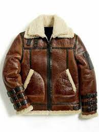 Mens Brown B3 Bomber Real Shearling Sheepskin Leather Jacket Mens Shearling Jacket Sheepskin Jacket Leather Jacket Men