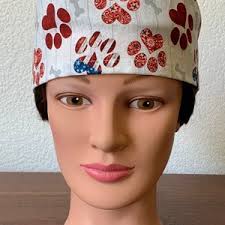 Scrub/surgical Cap Patriotic Dog Paws ships Within 24 Hrs
