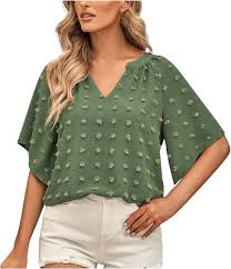 Amazon.com: Women's Summer Casual V-Neck Loose Solid Color Half Sleeve  Pompom Top 162 Dark Green : Sports & Outdoors