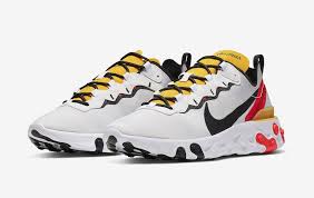 Nike React Element 55 Tour Yellow Bright Crimson Bq6166 102 Release Date Sbd Nike Popular Sneakers Running Shoes For Men
