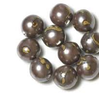 10pc - Ceramic Porcelain Beads Balls 18mm Brown Yellow Ochre Metallic -  4558550004406