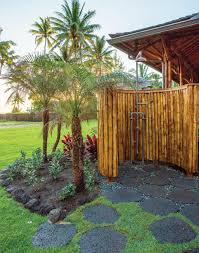 Creative designs & plans on how to build easy garden shower enclosures with best budget friendly kits & fixtures! Refresh With These Tropical Outdoor Showers Hawaii Magazine