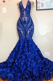 Black And Dark Blue Prom Dress V Neck Halter Sequins Pattern Floral Sweep Train Prom Dresses In 2020 Cheap Prom Dresses Long Mermaid Evening Dresses Prom Dresses Blue