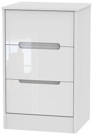 Artiss bedside tables side table drawers rgb led high gloss nightstand white. Monaco High Gloss White 3 Drawer Bedside Cabinet Cfs Furniture Uk