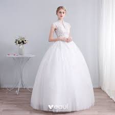Women's short sleeves lace formal dress bows bridesmaid wedding cocktail party dtop rated seller. Elegant White Wedding Dresses 2019 Ball Gown High Neck Lace Flower Sequins Short Sleeve Backless Floor Length Long