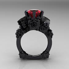 Black gold ruby engagement rings. Love And Sorrow 14k Black Gold 3 0 Ct Ruby Skull And Rose Solitaire Engagement Ring R713 14kbgr Art Masters Jewelry