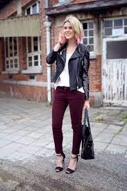 Leather Jacket And Dip Dyed Hair Fashionata Leather Jacket Outfits Fashion Burgundy Pants Outfit