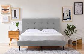 Queen size iron bed frame heavy duty bedroom metal flatform black 9 support post. Upholstered Bed Frame With Headboard Silk Snow Canada
