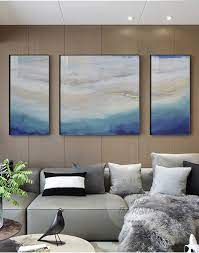 现代简约客厅背后墙面装饰画沙发后面的三联挂画轻奢抽象蓝色大气 tmall com天猫 alps tampines