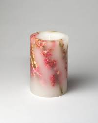 Lavender, rosemary, and mint are my favorite herbs to add to container candles. White Botanical Pillar Candle Embedded With Japanese Garden Inspired Natural Dried Flower Arrangement Candles Candles Crafts Minimalist Candles