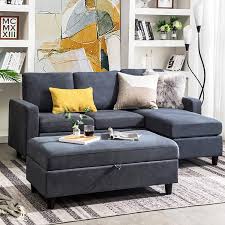 Wrapped in a plush and textural chenille fabric, this gorgeous gray sectional is richly tailored with sloped, flared arms that enhance the inviting feel and. Amazon Com Honbay Reversible Sectional Couch With Chaise Modern Linen Fabric L Shape Sofa For Apartment Sectional Set With Ottoman In Bluish Grey Furniture Decor