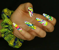 Simple, long lasting and effortless, this nail design is besides, you can create this outstanding nail design with just about any combination of nail polish. Day 148 Smoke And Neon Splash Nail Art Neon Nail Designs Neon Nails Neon Nail Art
