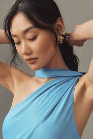 BHLDN Nicoletta One-Shoulder Scarf Satin Midi Dress