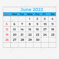 June 2022 Blue Calendar 2022 June Blue Png And Vector With Transparent Background For Free Download