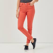 Jeans Slim 5 Poches Rose Corail Femme Vib S