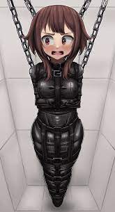dankestofdans, megumin, kono subarashii sekai ni shukufuku wo!, absurdres,  commission, highres, mixed-language commentary, skeb commission, 1girl,  bdsm, belt, belt buckle, bondage, bound, bound arms, bound legs, brown  hair, buckle, chain, collar, leather,