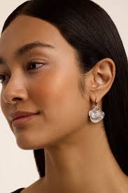 Women's Florence Silver Crystal Flower Huggie Earrings