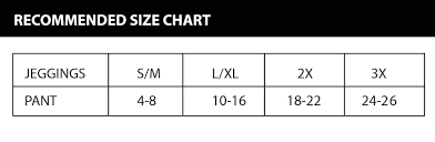 Slim Jeggings Size Chart