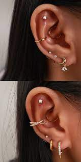 Beautiful Multiple Cartilage Ear Piercing Ideas Moon Earring Studs Hoop Rings Www Impuria Com In 2021 Star Earrings Stud Moon Earrings Studs Cartilage Ear