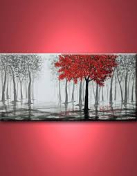 Beginner Easy Black And Red Paintings Red Tree Rainmisty Forestblack White And Redlarge By Maggyart Tree Painting Canvas Painting Canvases Painting