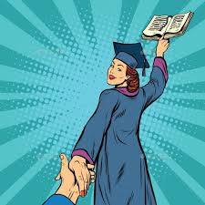 Follow Me A Woman Student Graduate Knowledge Retro Vector Illustration Pop Art Retro Vector