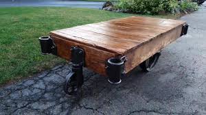 Cleaned with metal painted and missing hardware replaced fully refinished! Jus Industrial Antique Factory Cart Coffee Tables Toronto