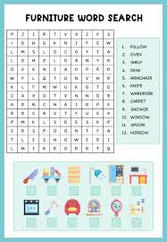 The word searches in this section cover broad math vocabulary appropriate for kids at different grade levels. Furniture Wordsearch Worksheet