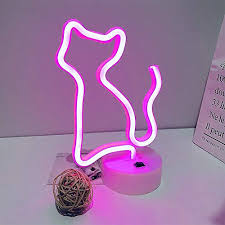 Yonis decorative led cactus lamp neon night light led light switch pink led lamp neon light for rooms home garden decoration novelty neon sign light usb/battery powered desk lamp flamingo unicorn holiday gifts. Led Cat Neon Light Signs Enuoli Room Decor Warm White Neon Lights Sign With Pedestal Night Lights Indoor Decor Battery Operated Light Up Sign Bedside Table Lamps Neon Signs For Home Decoration