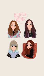 Black And Pink Cartoon Jennie Lisa Jisoo Rose Blackpink Fanartblackpink Fanart Mayko Black Pink Kpop Blackpink Girl Drawing