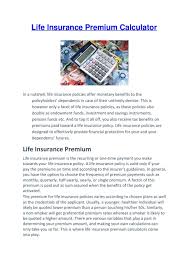 life insurance premium calculator life insurance premium