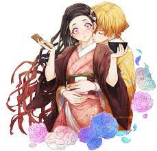 zenitsu x nezuko かわいいイラスト イラスト アニメ