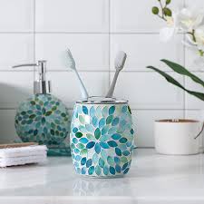Shop bed bath & beyond for incredible savings on bathroom accessory sets you won't want to miss. Includes Hand Soap Dispenser Cotton Jar Toothbrush Holder Vanity Tray Kmwares Mosaic Glass Decorative Bathroom Accessories Set 4pcs Mixed Color With Blue Green White Bathroom Accessory Sets Bathroom Accessories