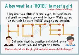 I will show you how to make a custom puzzle. A Boy Went To A Hotel To Meet A Girl Whatsapp Puzzle Answer