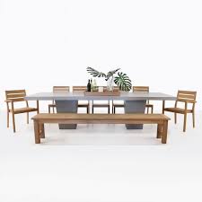 Teak And Concrete Outdoor Dining Set Concrete Outdoor Dining Table Concrete Dining Table Outdoor Tables And Chairs