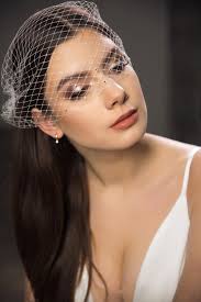 White Birdcage Veil Wedding Scattered Rhinestone Fascinator Bachelorette  Short Veil